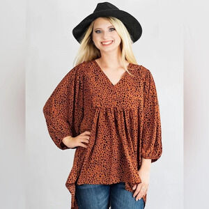 Umgee Rust/Black Animal Print High Low Blouse